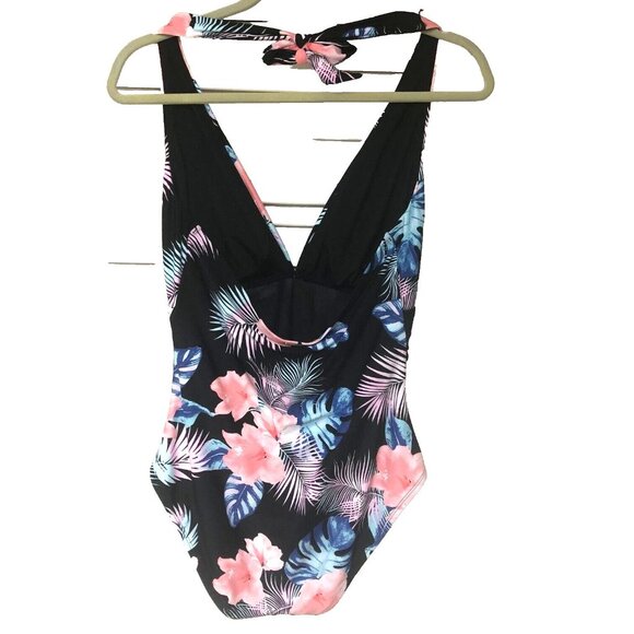 DKNY Halter Swimsuit Women XL UPF Bathing Suit 1 PC Floral Beach Pool $118 NWT - Picture 4 of 9
